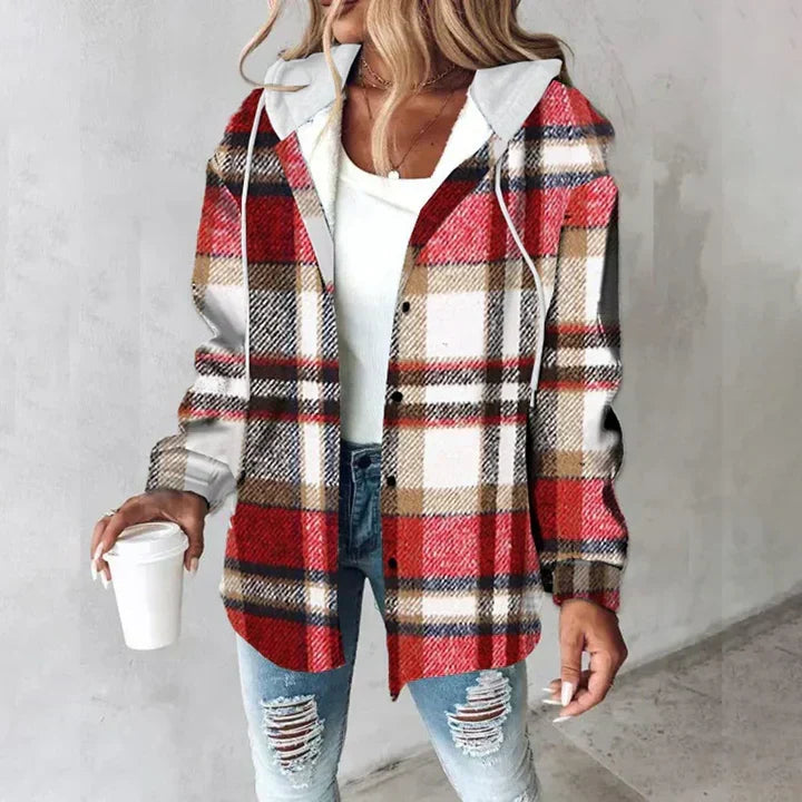 Women's Hooded Plaid Checkered Shirt Jacket