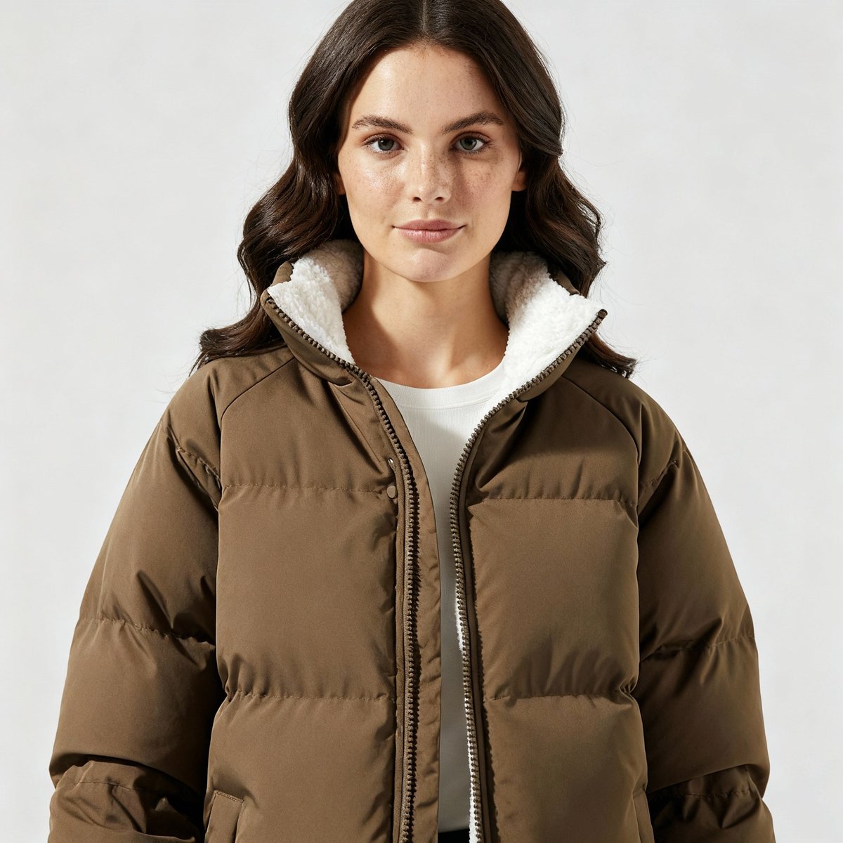 Women's Hooded Puffer Jacket with Fleece Lining