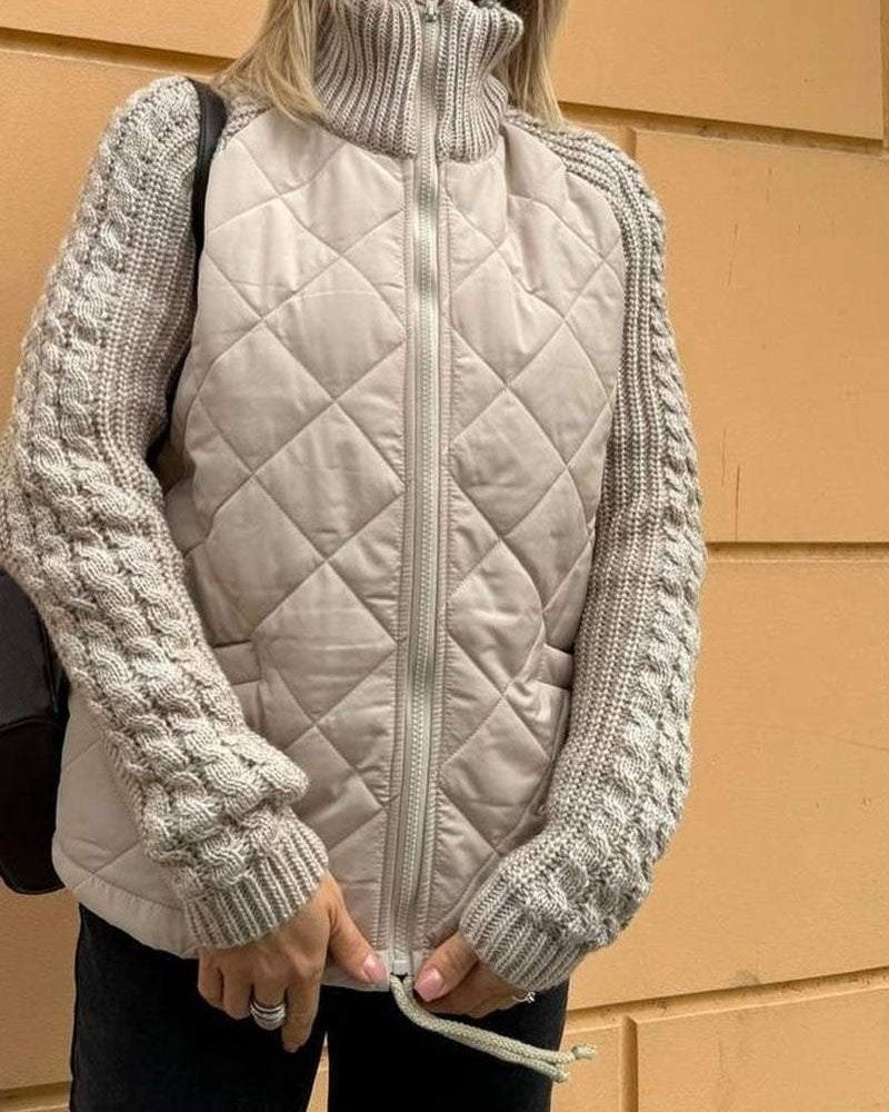 Women's Jacket with Padded Body and Knitted Sleeves