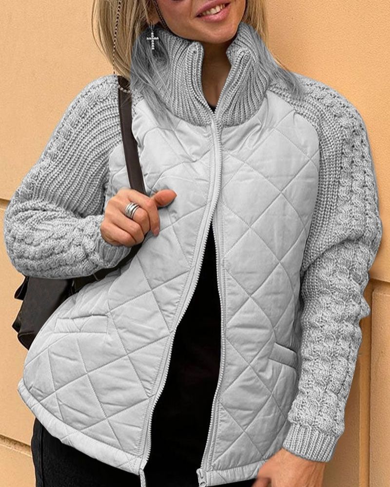 Women's Jacket with Padded Body and Knitted Sleeves