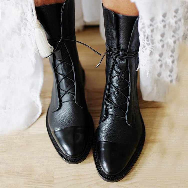 Women's Leather Lace-Up Combat Ankle Boots