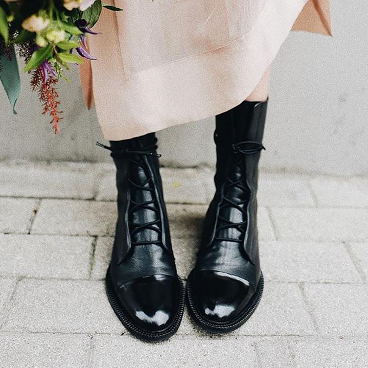 Women's Leather Lace-Up Combat Ankle Boots