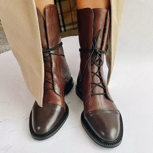 Women's Leather Lace-Up Combat Ankle Boots