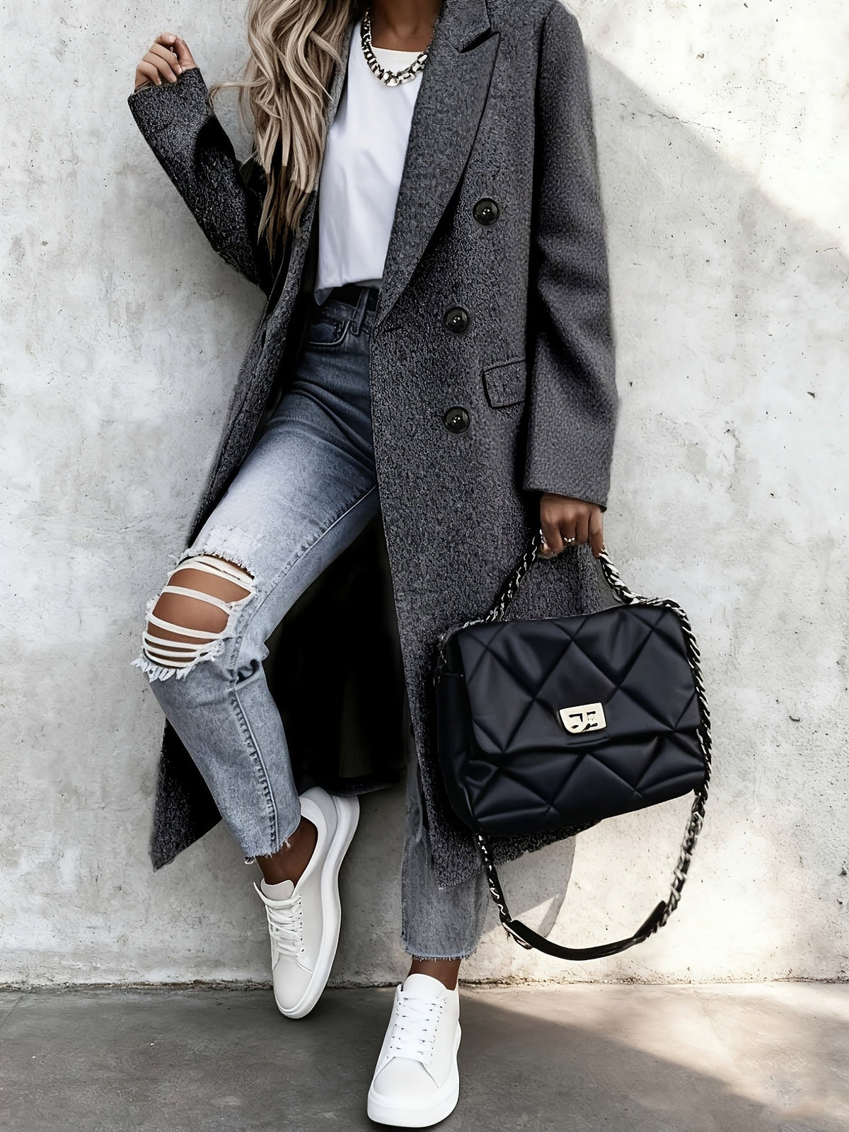 Women's Long Double-Breasted Longline Coat