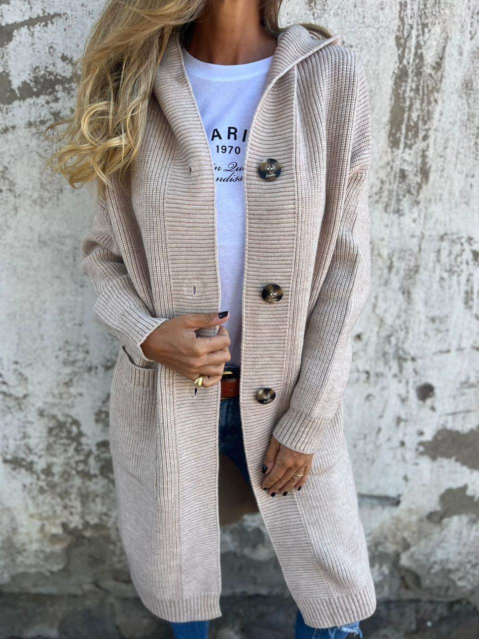 Women’s Long Knit Hooded Cardigan Jacket