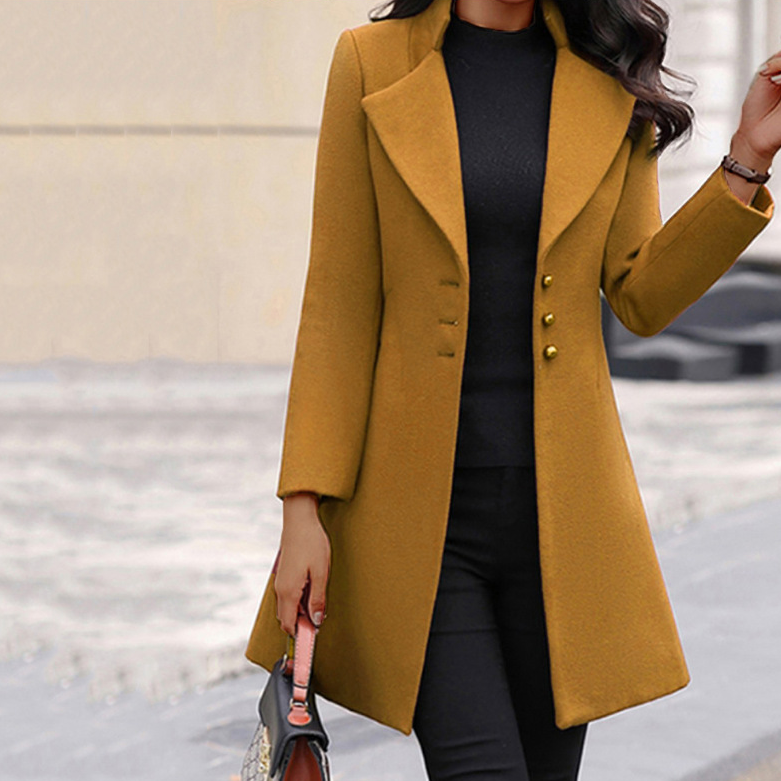 Women's Long Tailored Coat with Notch Lapel