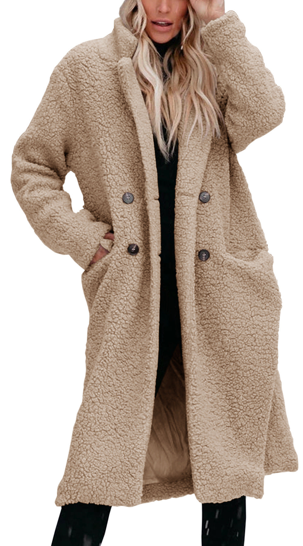 Women's Long Teddy Coat with Button Front Closure