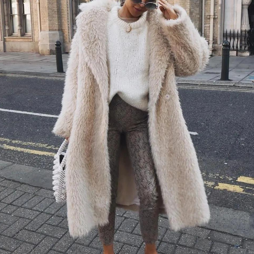 Women's Long Teddy Coat with Open Front