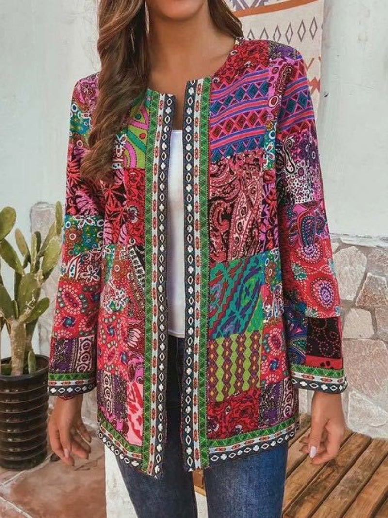 Women's Longline Cardigan with Printed Patchwork