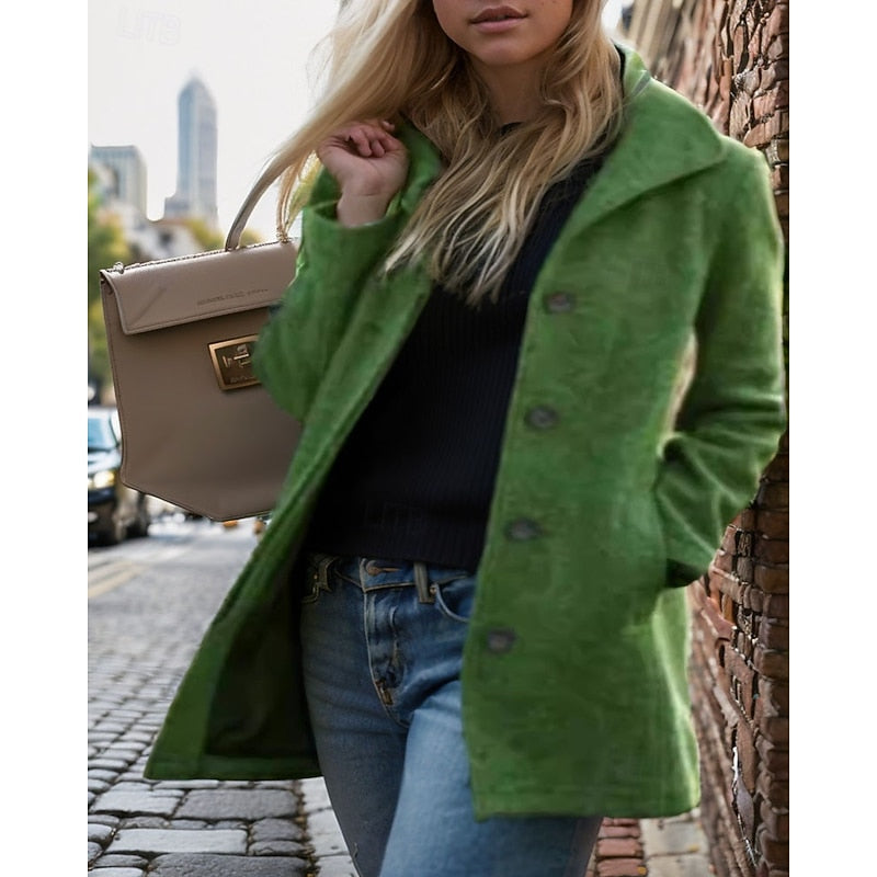 Women's Longline Coat with Button Front and Turndown Collar