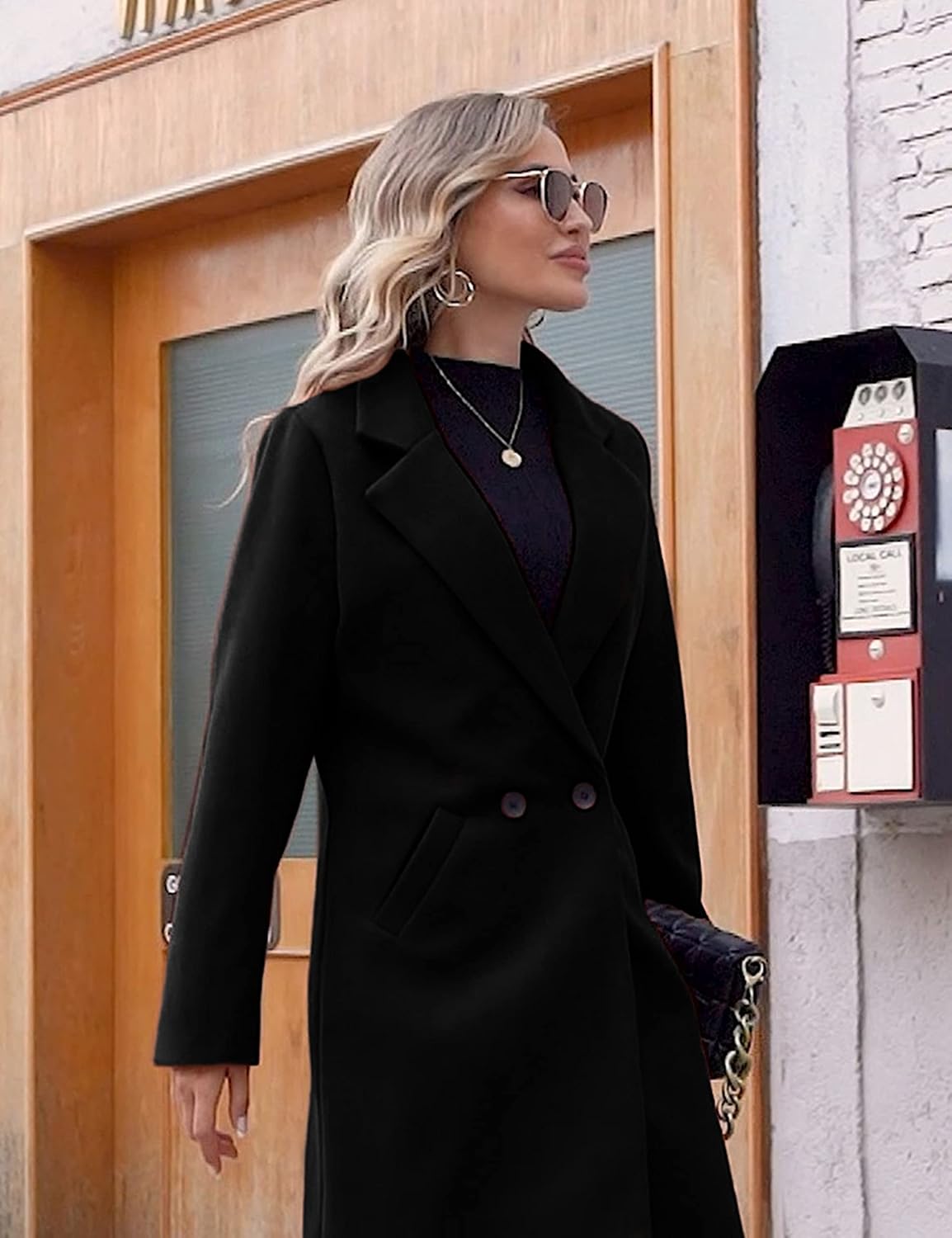 Women's Longline Coat with Notch Lapel and Side Pockets