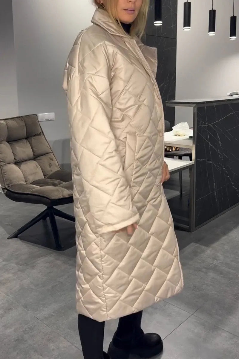 Women's Longline Quilted Coat with Leopard Print Lining
