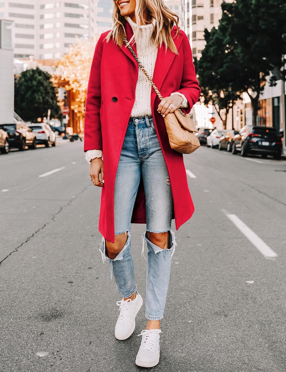 Women's Notch Lapel Longline Coat with Side Pockets