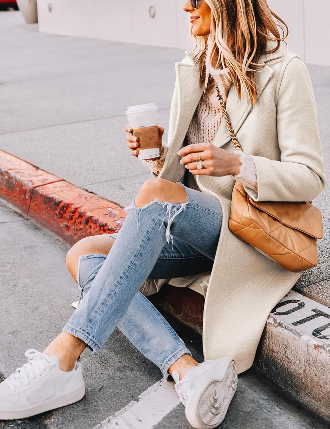 Women's Notch Lapel Longline Coat with Side Pockets