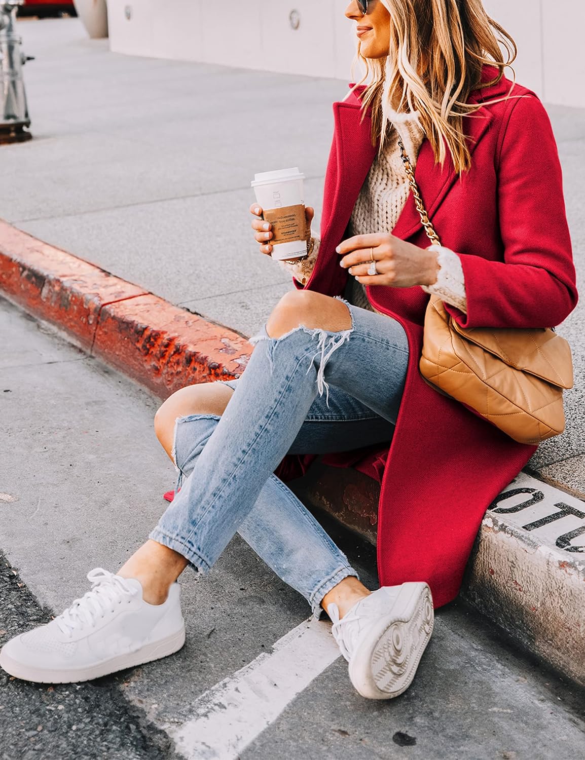 Women's Notch Lapel Longline Coat with Side Pockets