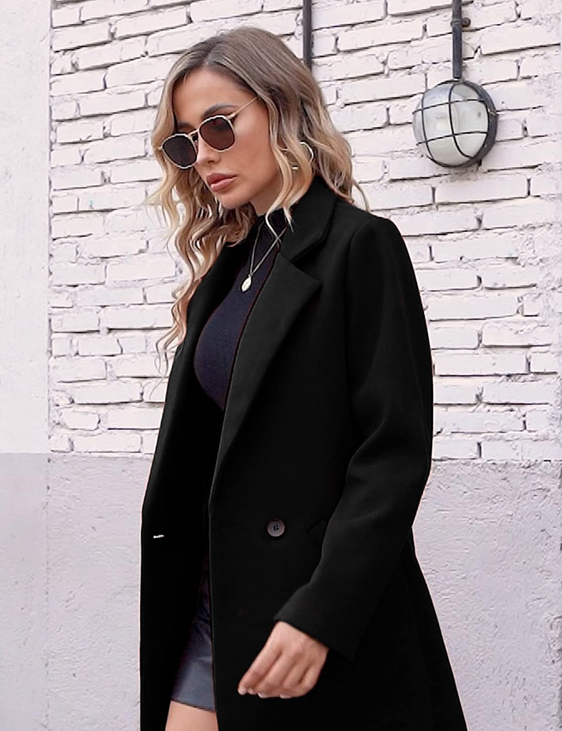 Women's Notch Lapel Longline Coat with Side Pockets