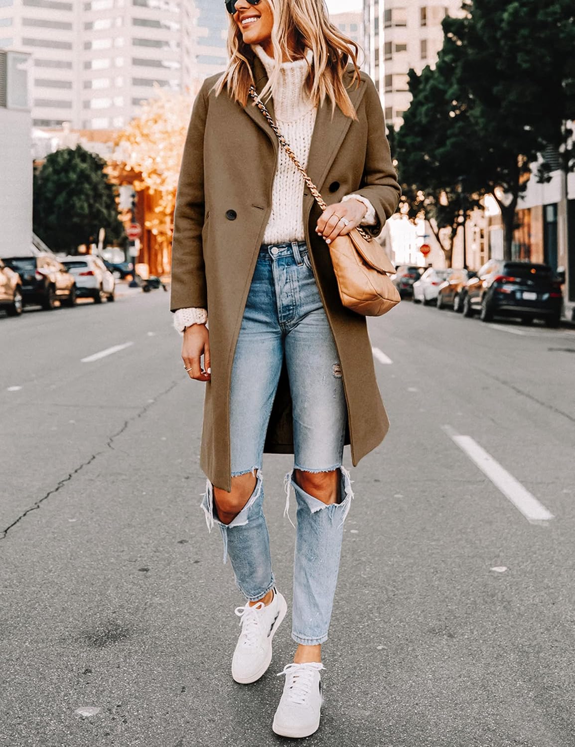 Women's Notch Lapel Longline Coat with Side Pockets