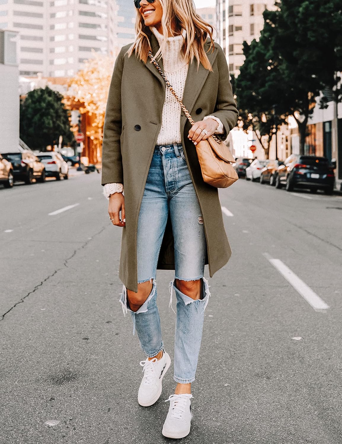 Women's Notch Lapel Longline Coat with Side Pockets
