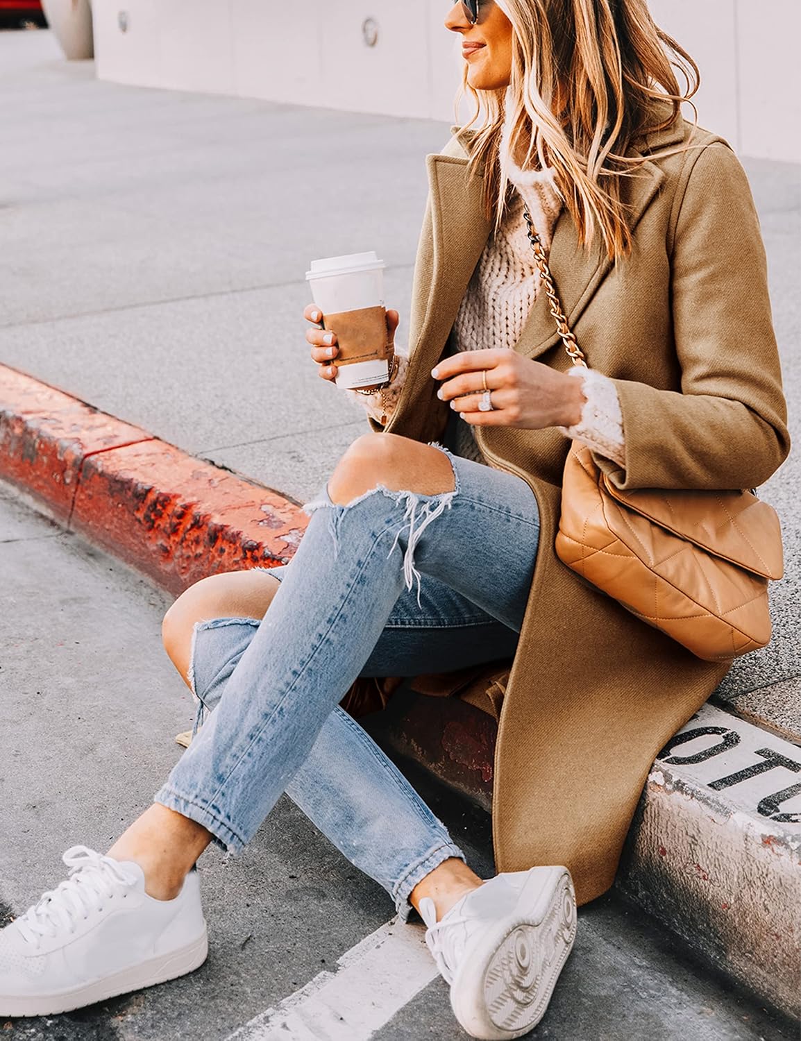 Women's Notch Lapel Longline Coat with Side Pockets