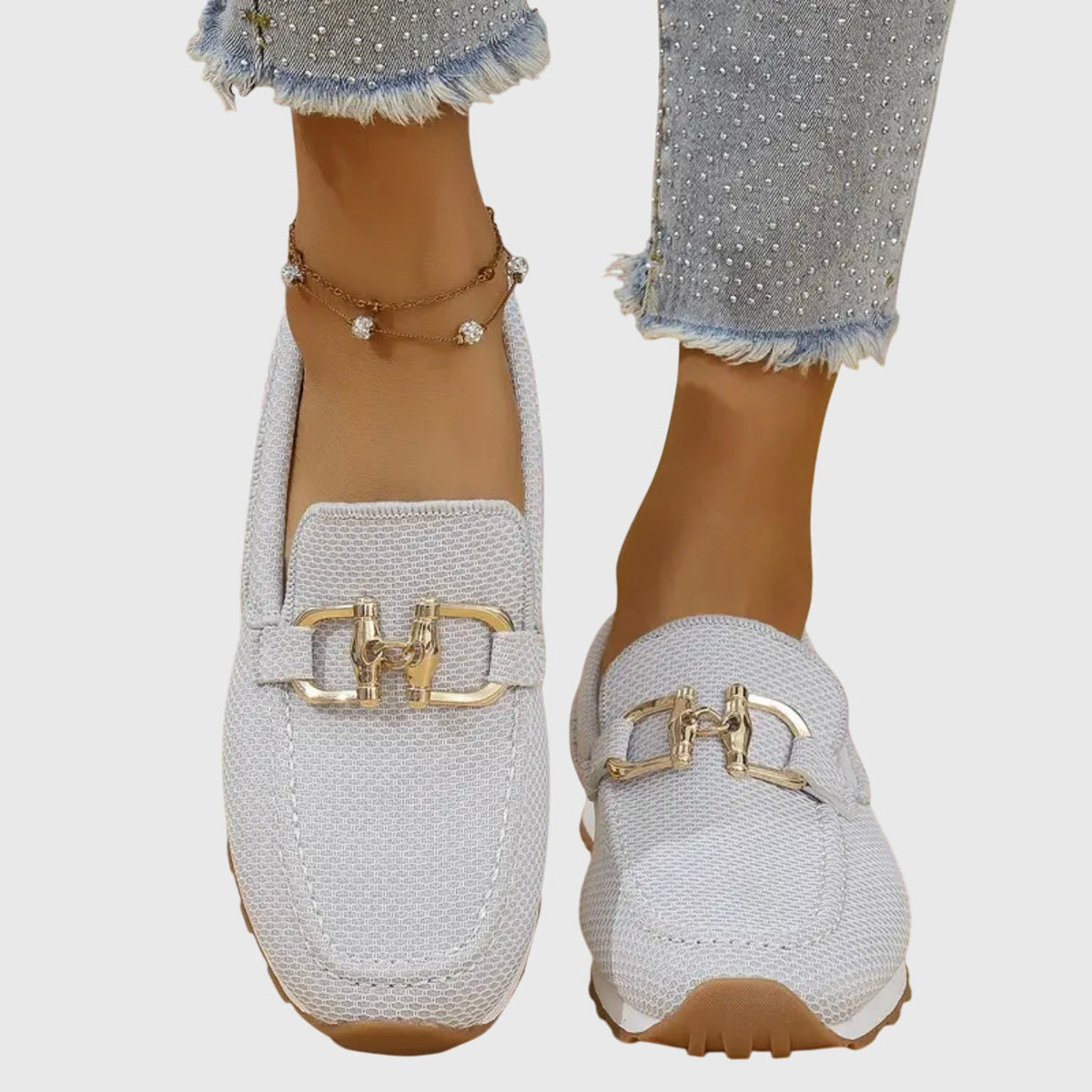 Women's Orthopaedic Loafers with Breathable Design and Gold-Tone Hardware