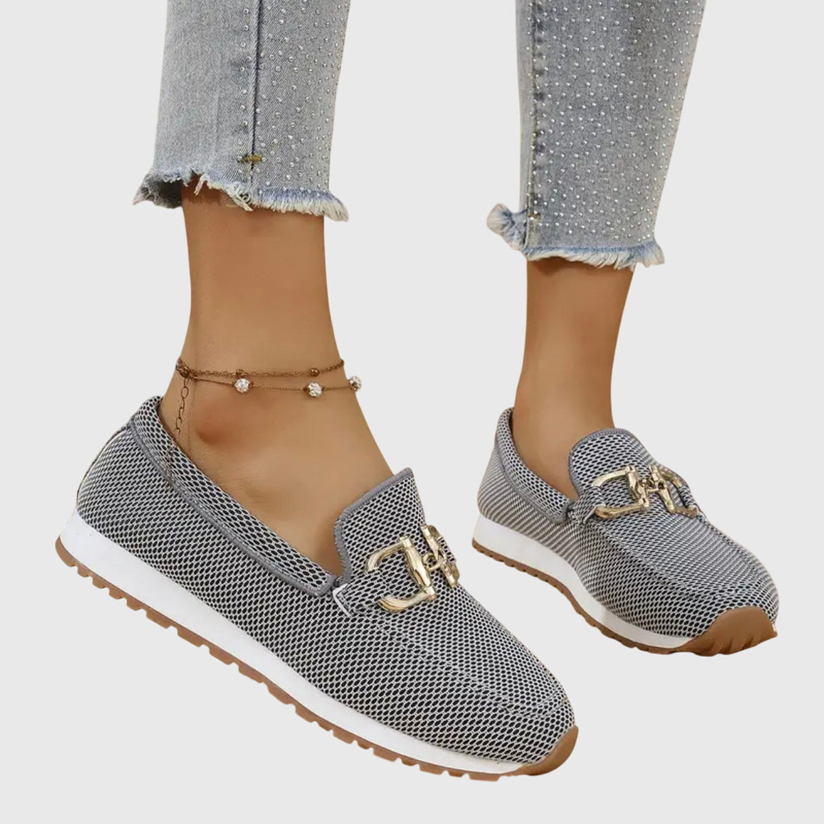Women's Orthopaedic Loafers with Breathable Design and Gold-Tone Hardware