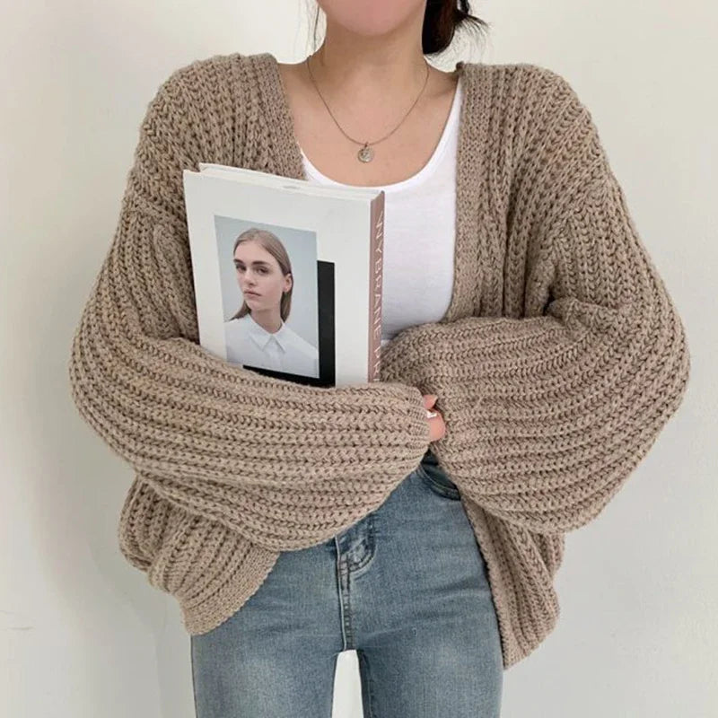 Women's Oversized Balloon Sleeve Chunky Knit Cardigan