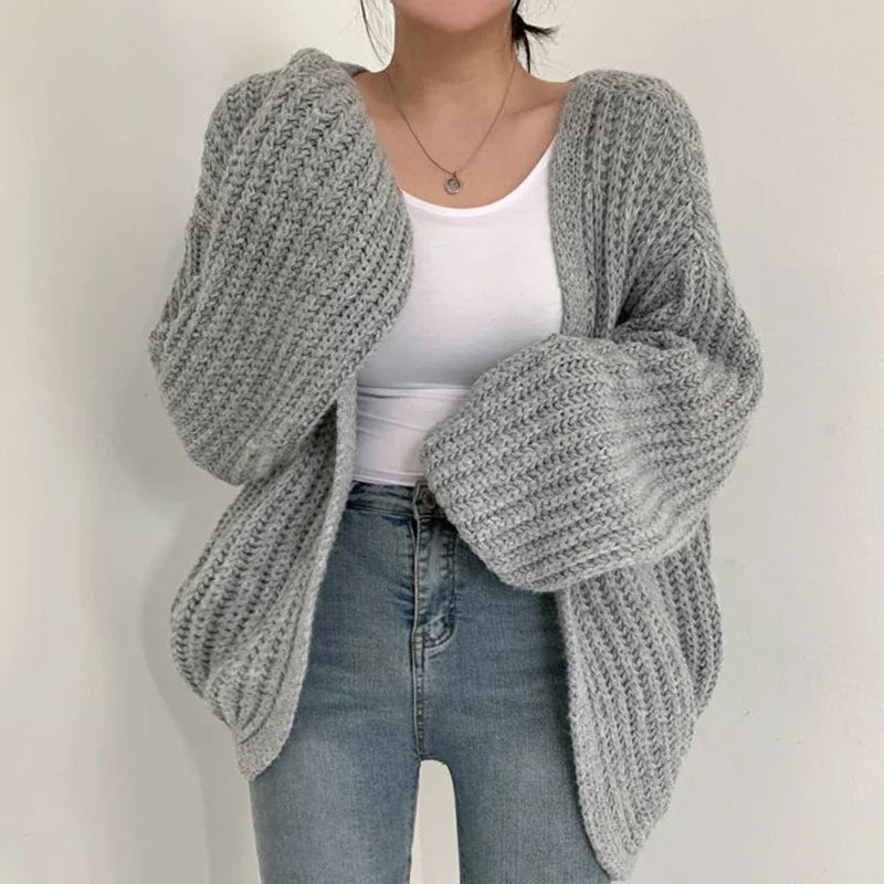 Women's Oversized Balloon Sleeve Chunky Knit Cardigan