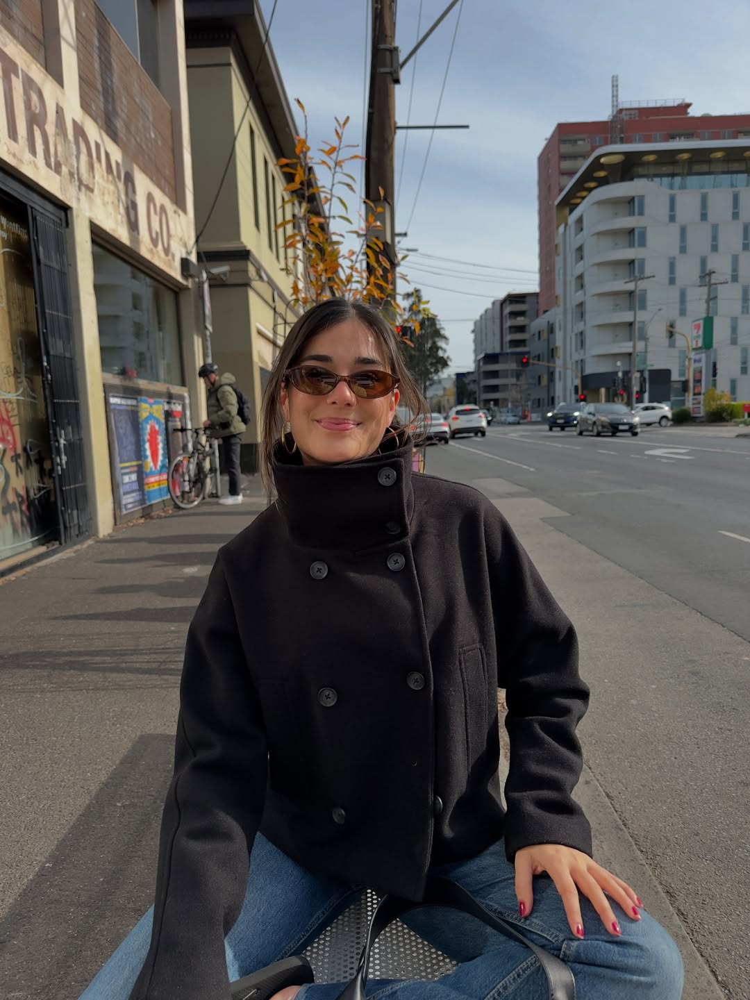 Women's Oversized Double-Breasted Jacket with Stand Collar