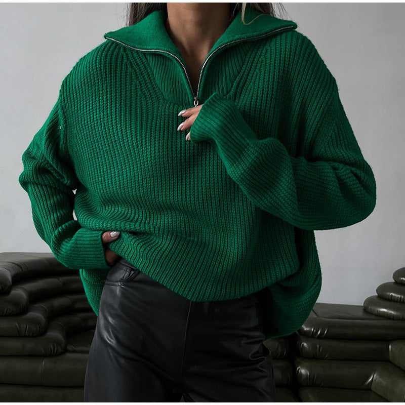 Women's Oversized Half-Zip Cropped Jumper with Stand Collar