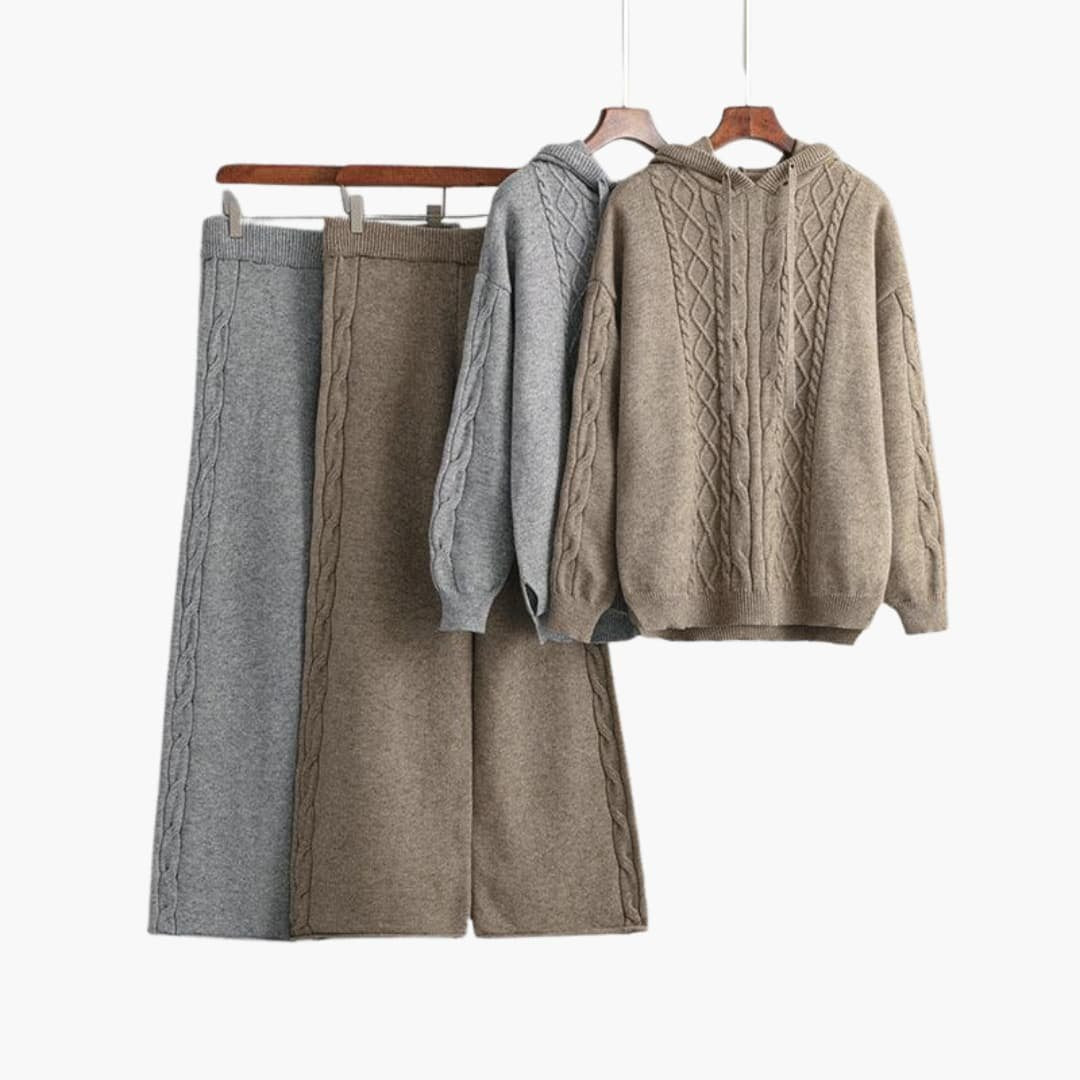 Women's Oversized Hooded Cable Knit Sweater Set