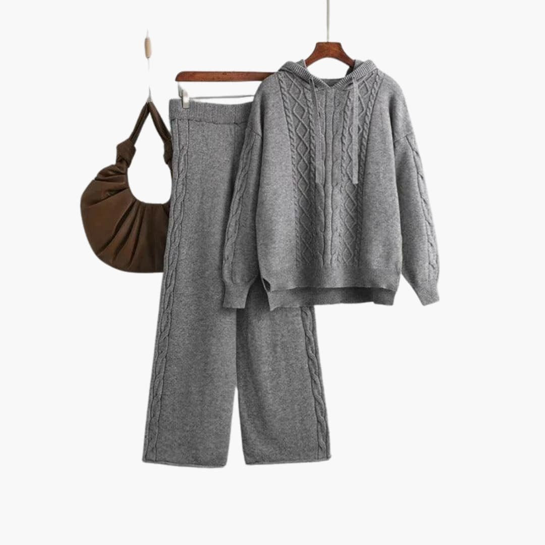 Women's Oversized Hooded Cable Knit Sweater Set