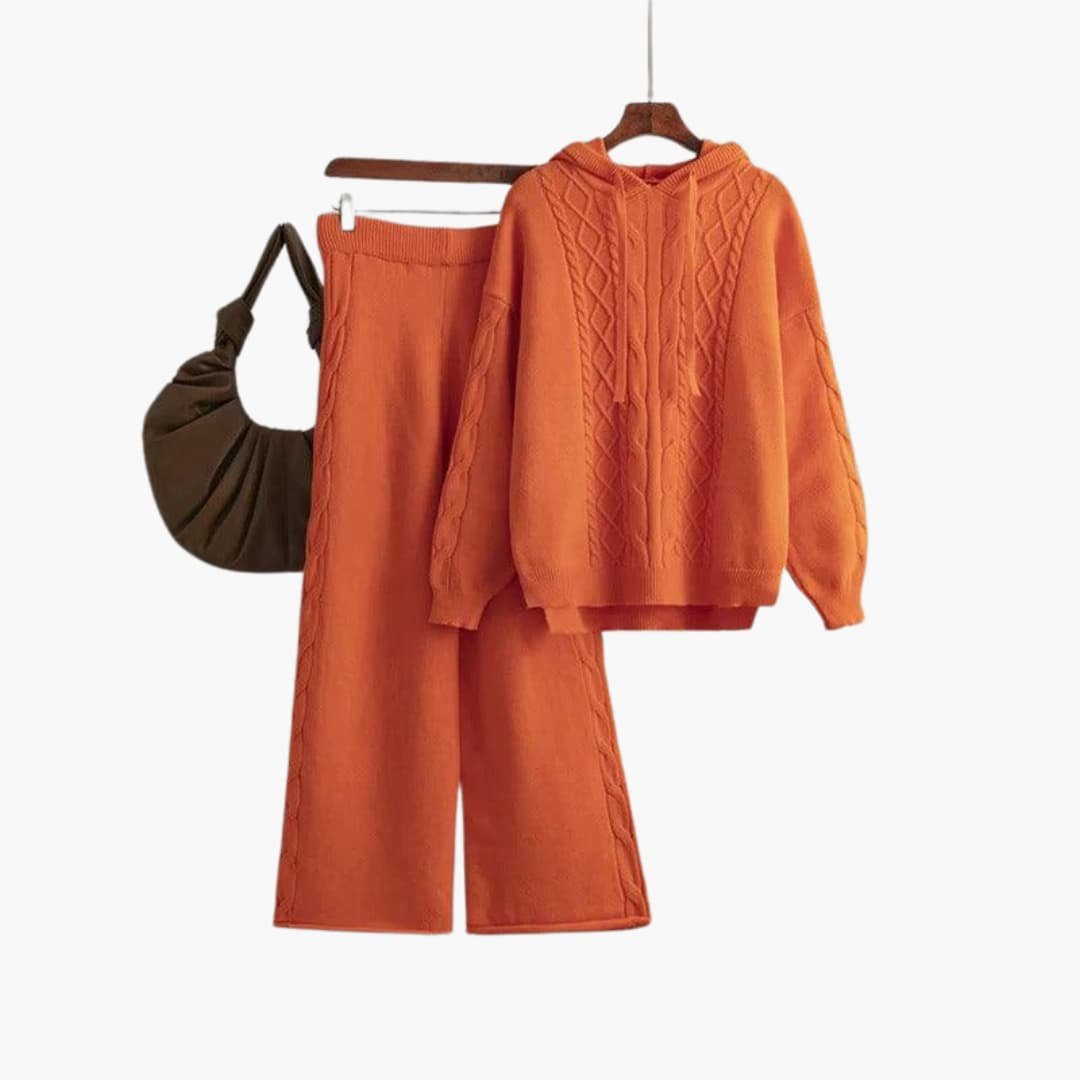 Women's Oversized Hooded Cable Knit Sweater Set