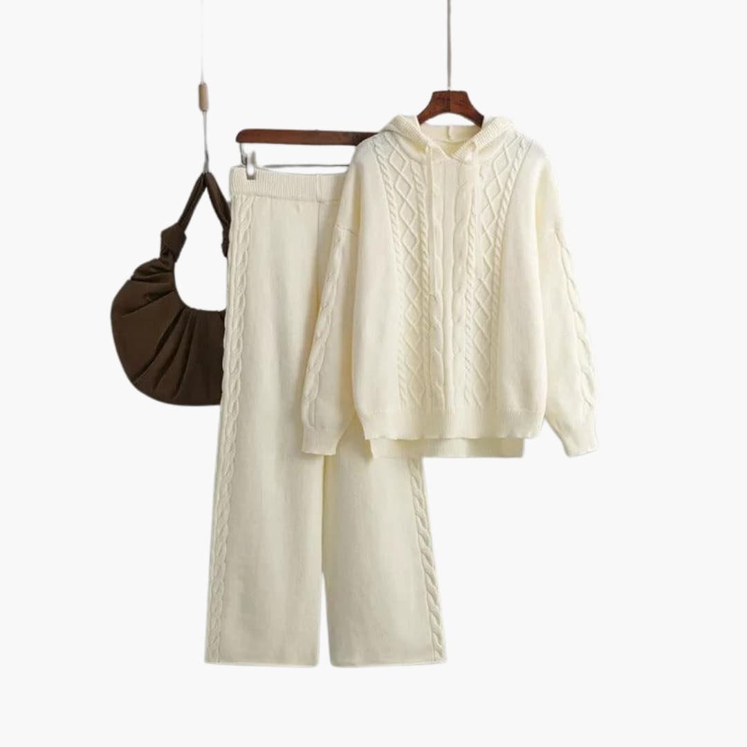Women's Oversized Hooded Cable Knit Sweater Set