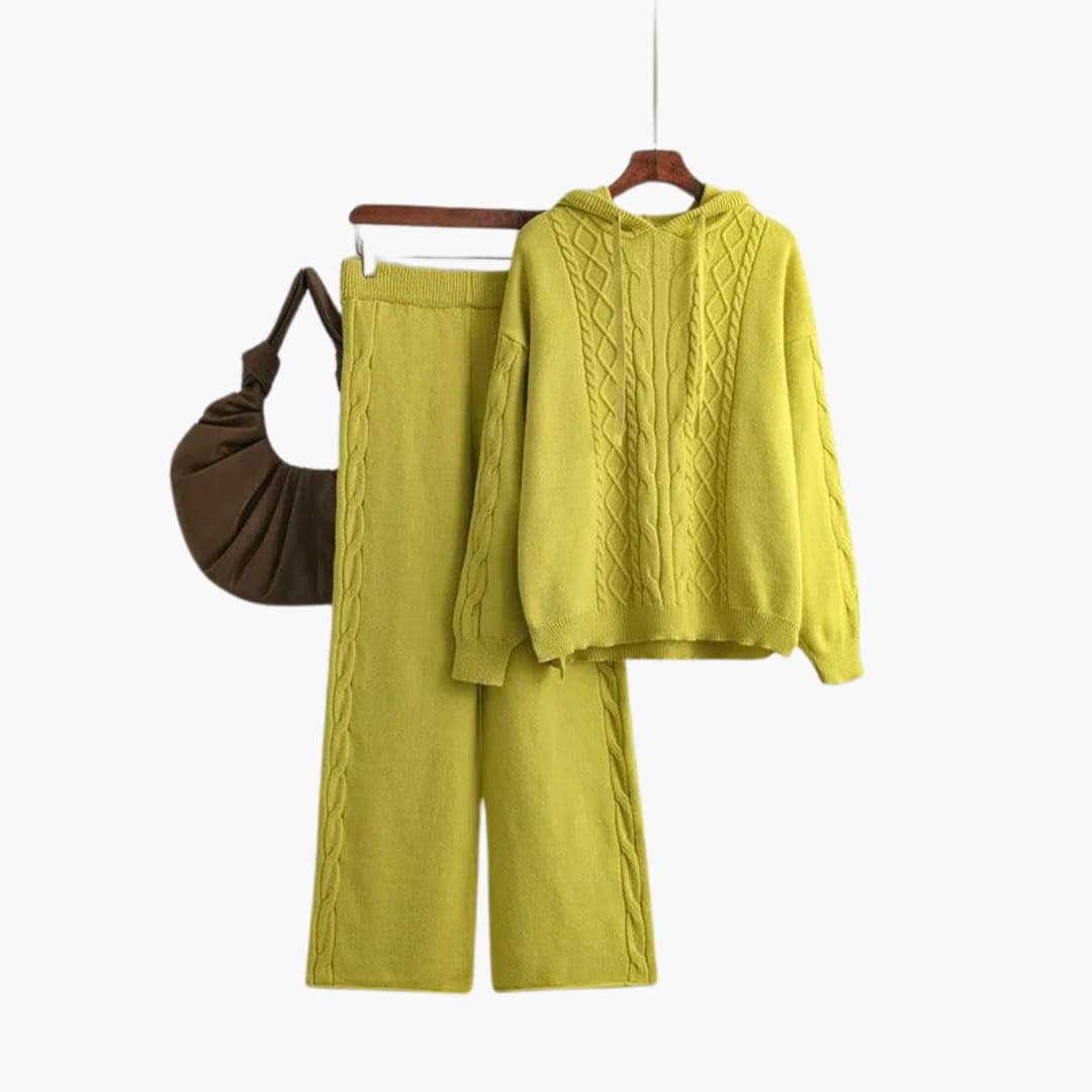 Women's Oversized Hooded Cable Knit Sweater Set