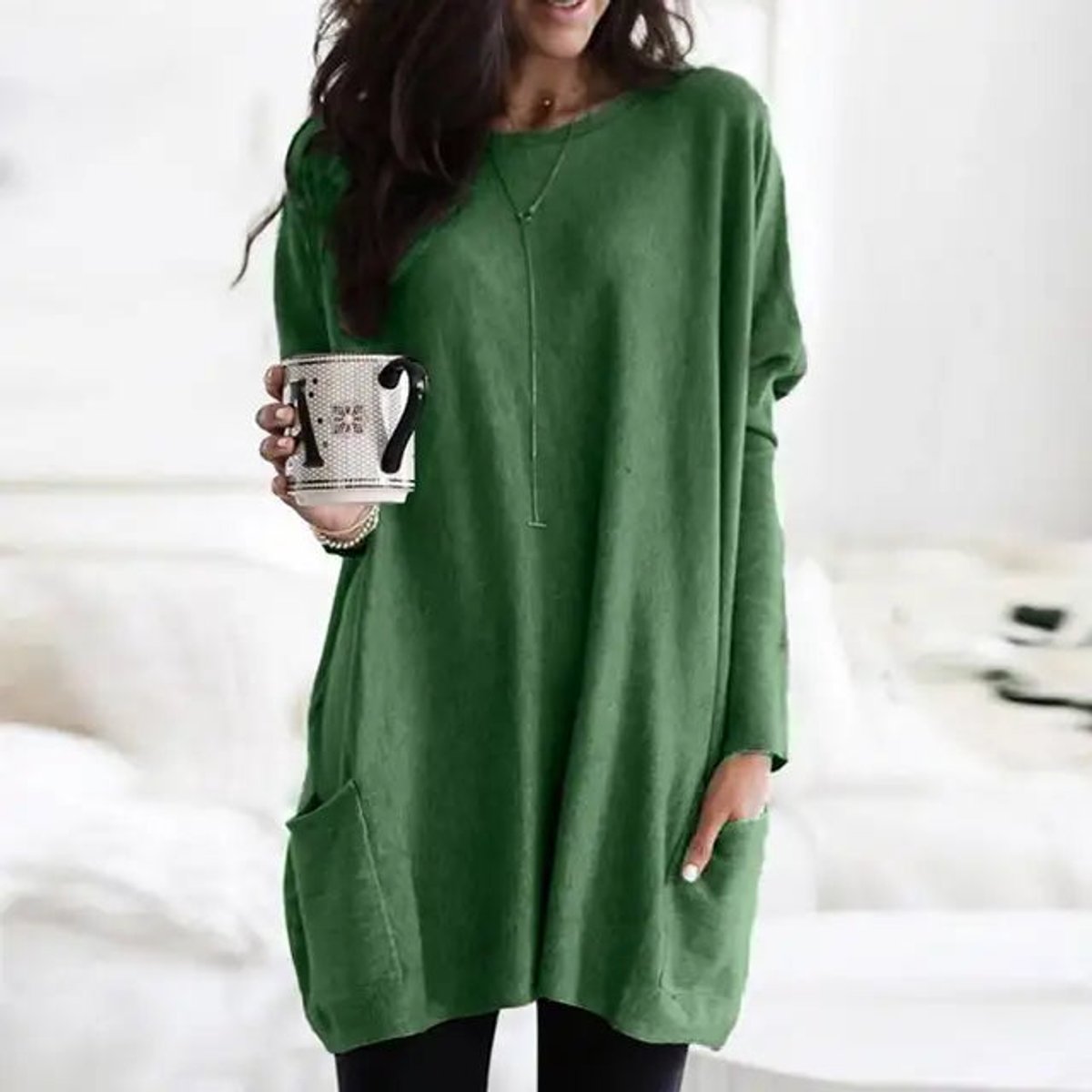 Women's Oversized Long Sleeve Crew Neck Tunic Sweater