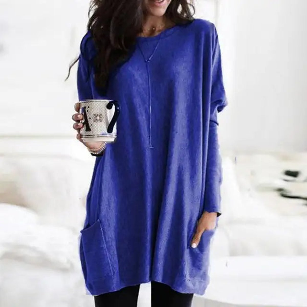 Women's Oversized Long Sleeve Crew Neck Tunic Sweater