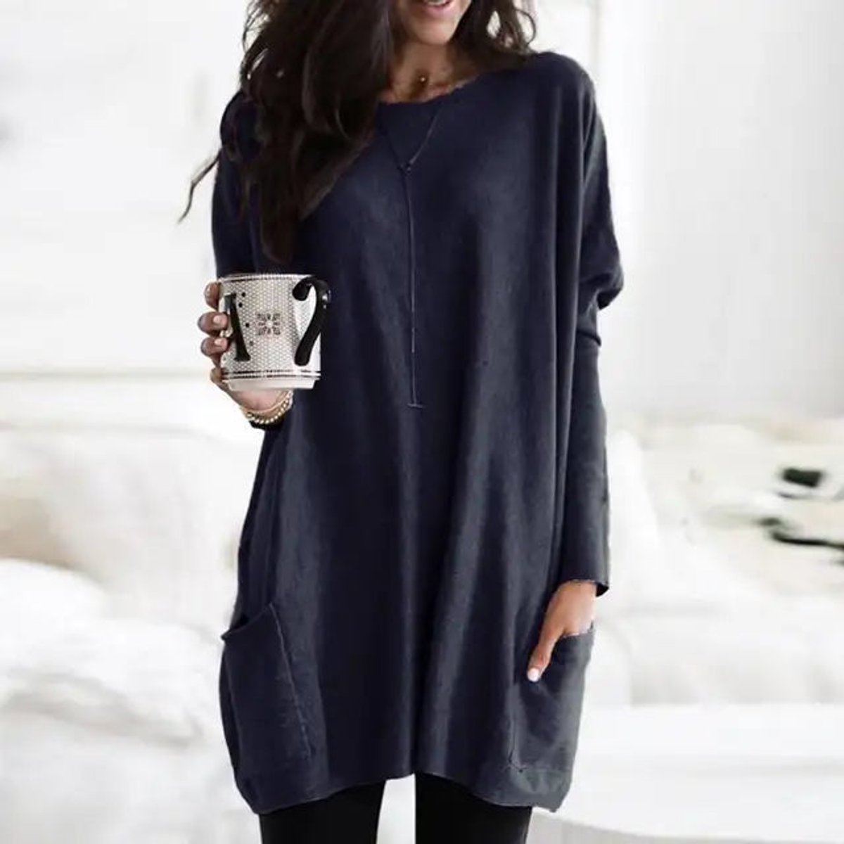 Women's Oversized Long Sleeve Crew Neck Tunic Sweater
