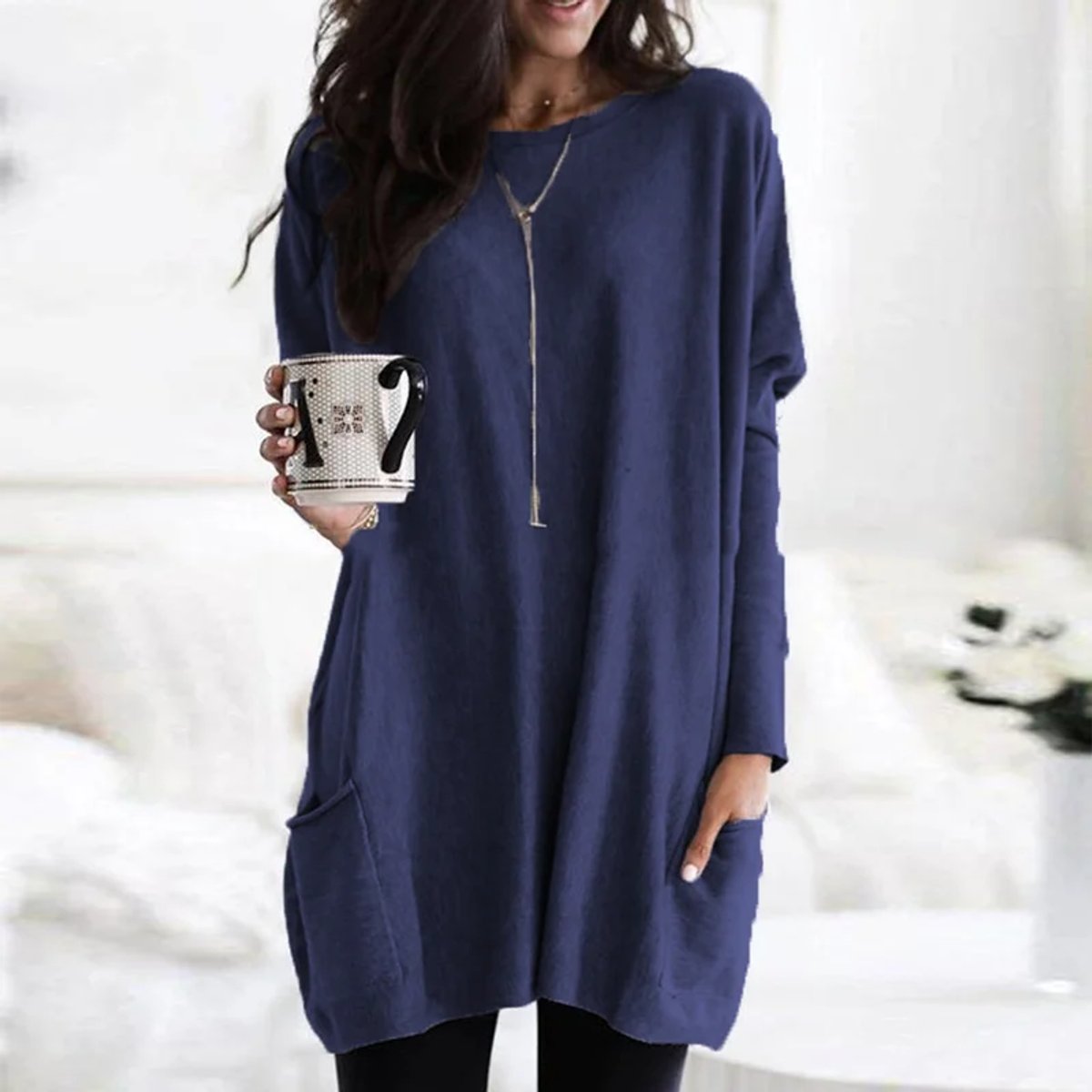 Women's Oversized Long Sleeve Crew Neck Tunic Sweater
