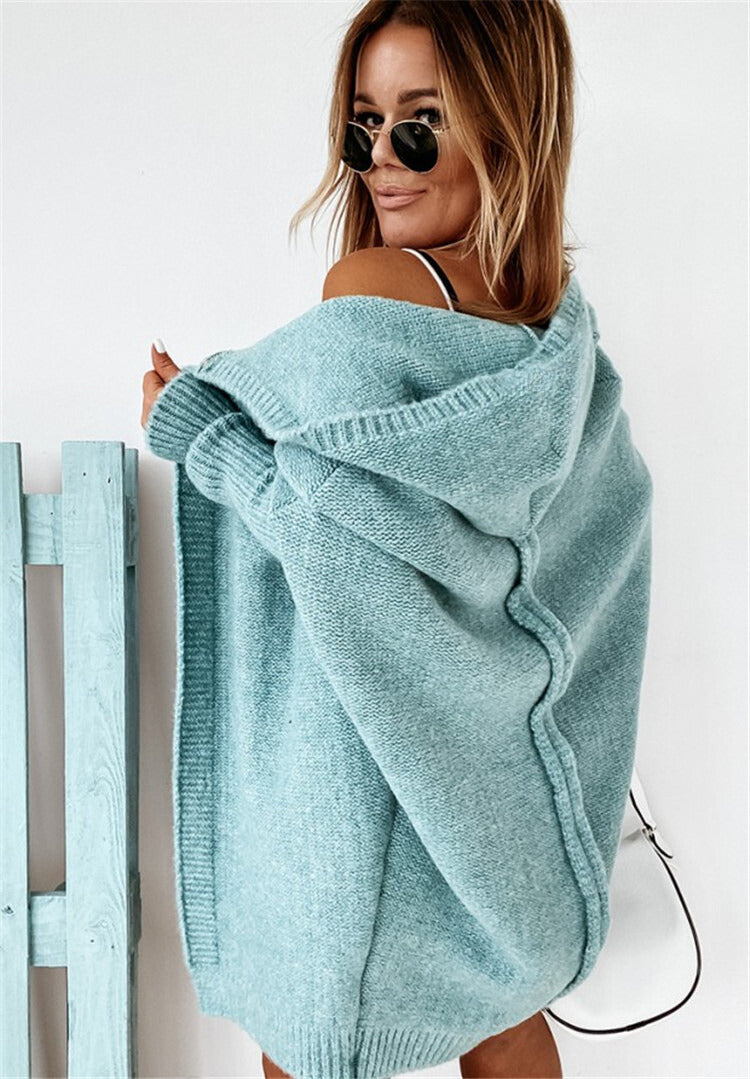 Women's Oversized Longline Knit Cardigan with Open Front