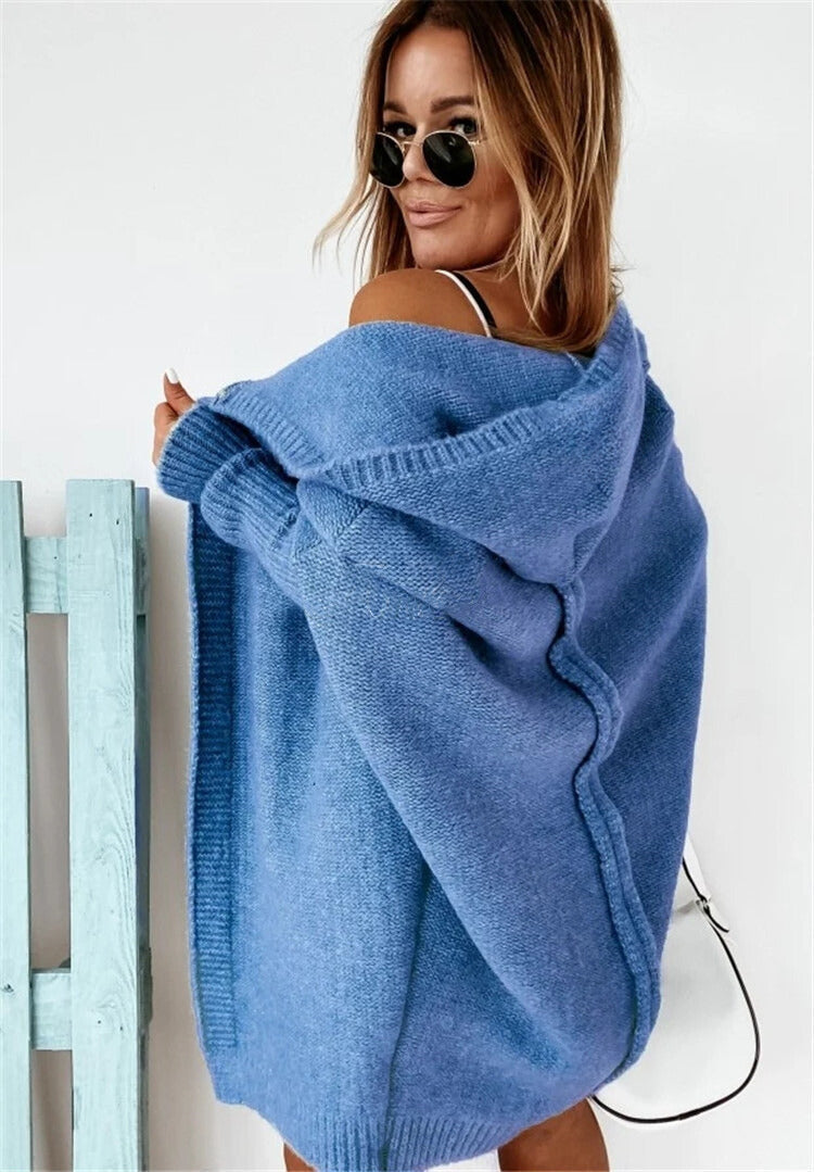 Women's Oversized Longline Knit Cardigan with Open Front