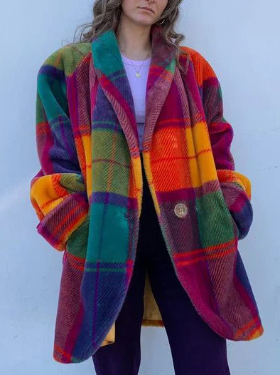 Women's Oversized Multicolour Plaid Coat