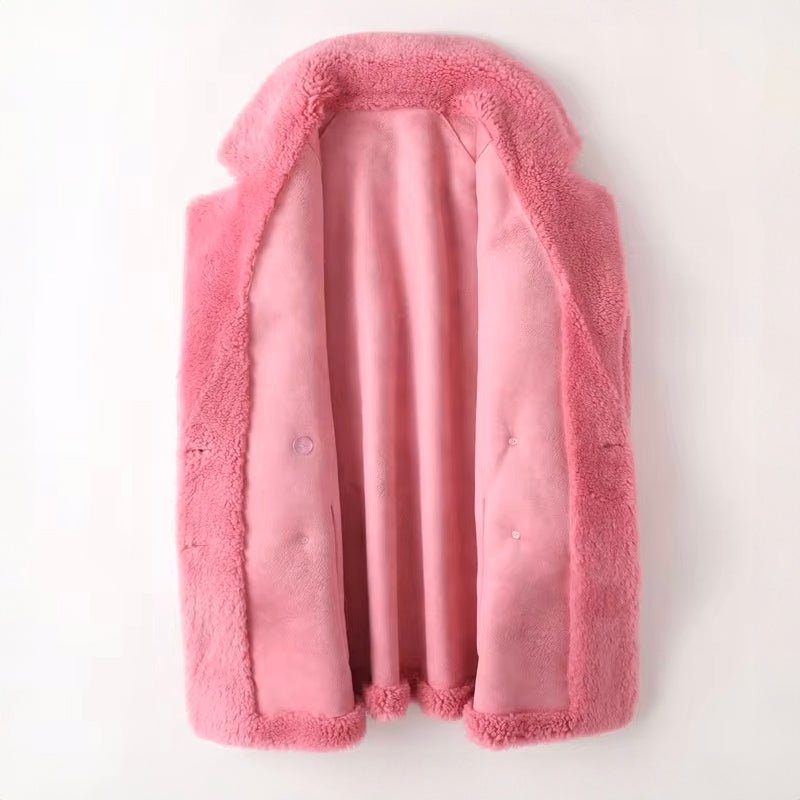 Women's Oversized Shearling Coat | Double-Breasted Lapel