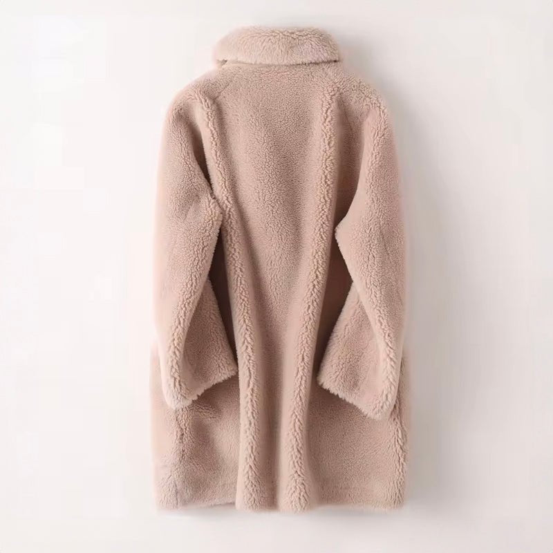 Women's Oversized Shearling Coat | Double-Breasted Lapel