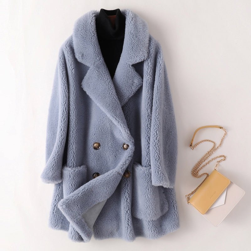 Women's Oversized Shearling Coat | Double-Breasted Lapel