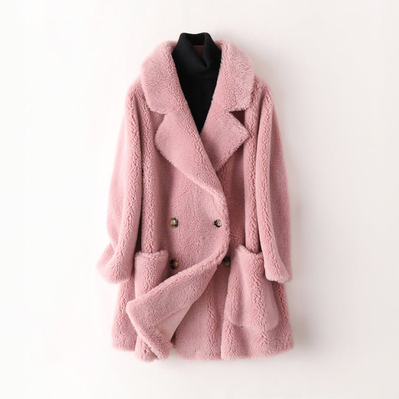 Women's Oversized Shearling Coat | Double-Breasted Lapel