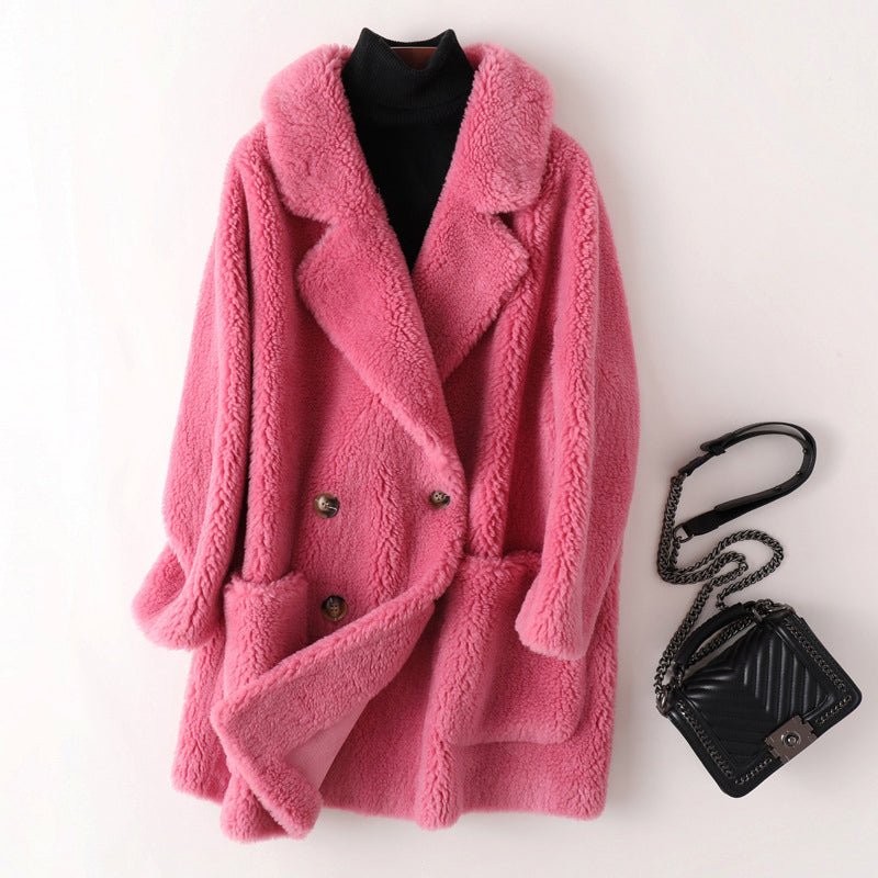 Women's Oversized Shearling Coat | Double-Breasted Lapel