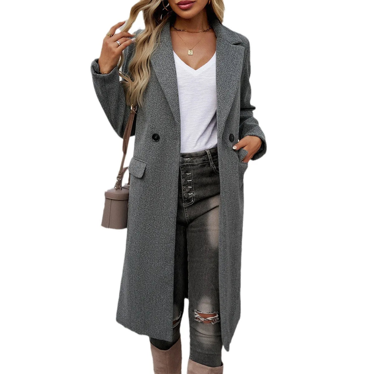 Women's Oversized Trench Coat Notched Lapel with Belt