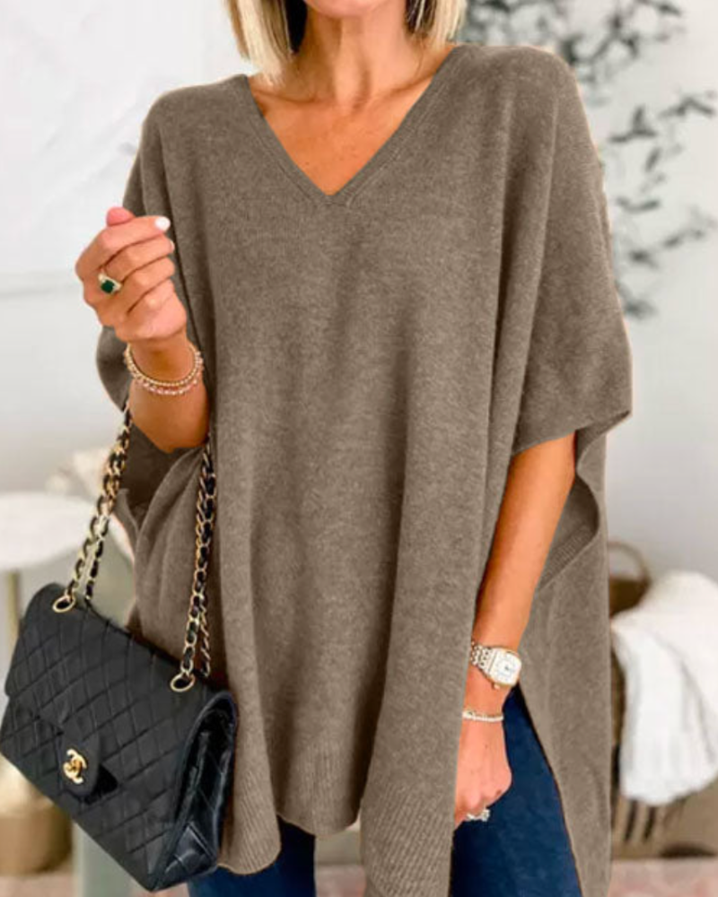 Women's Oversized V-Neck Poncho Jumper