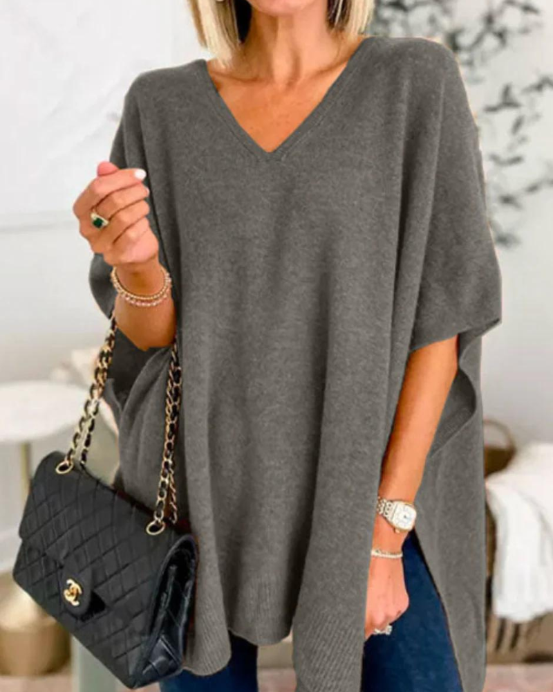 Women's Oversized V-Neck Poncho Jumper