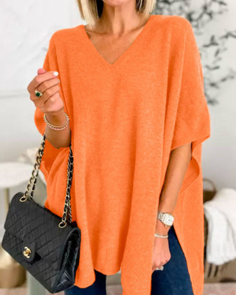 Women's Oversized V-Neck Poncho Jumper